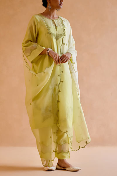 Green tonal embroidery kurta set