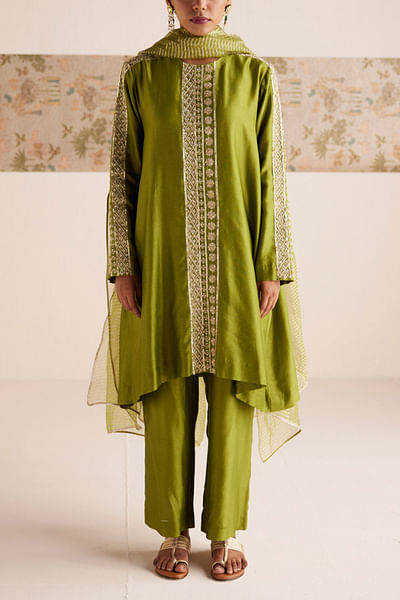 Green zardozi embroidery kurta set
