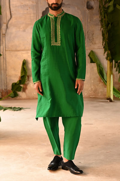Green zari detail kurta set