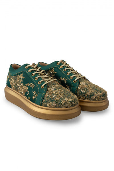 Green zari embroidery sneakers