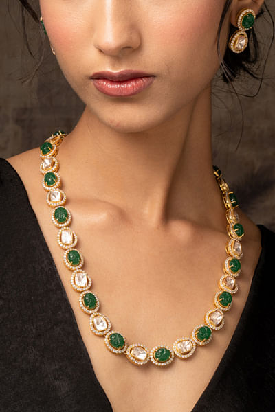 Green zirconia crystal necklace set