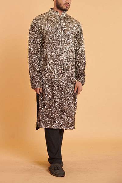 Grey and black ombre sequinned kurta set