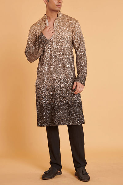 Grey and gold ombre sequinned kurta set