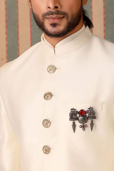 Grey and red elephant glass gemstone brooch