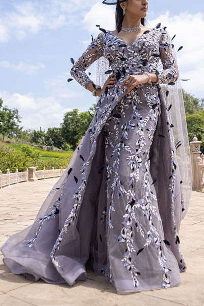 Grey conceptual embrodiered gown