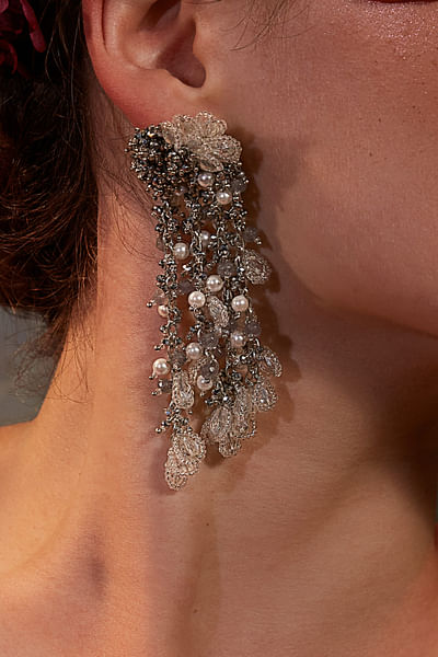 Grey embellished dangler earrings