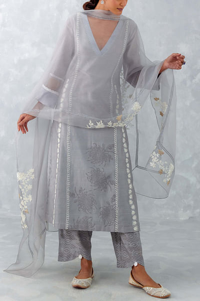Grey embroidered kurta set
