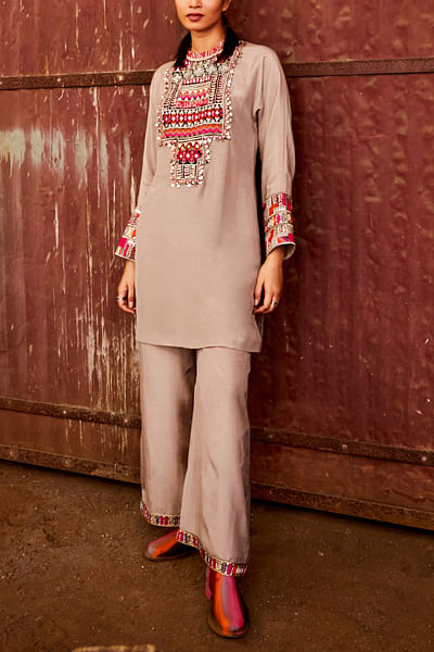 Grey embroidered kurta set