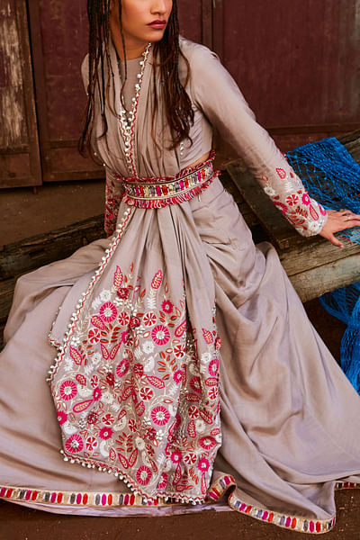 Grey embroidered lehenga set