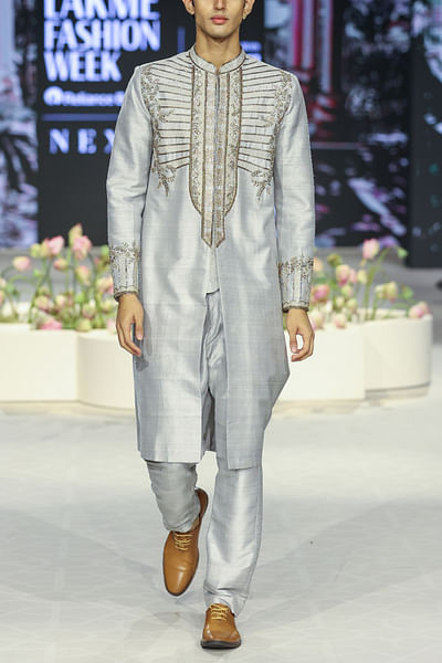 Grey embroidered sherwani set