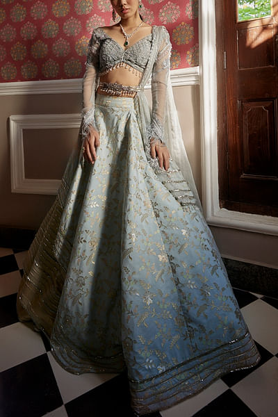 Grey floral embroidery lehenga set