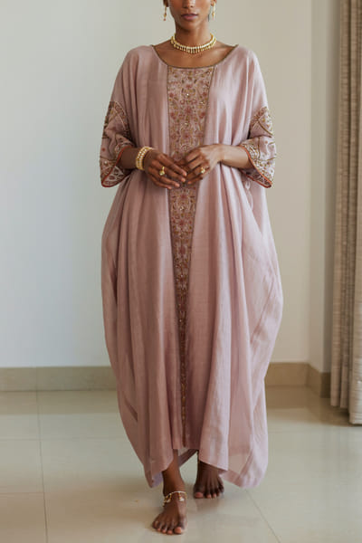 Grey floral embroidery long kurta