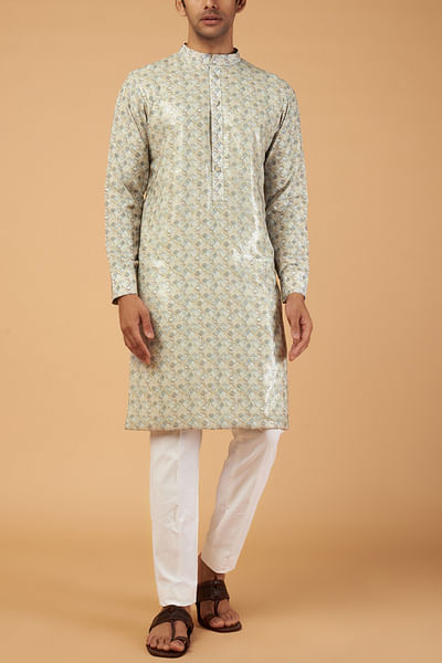 Grey floral printed and sequin work kurta set