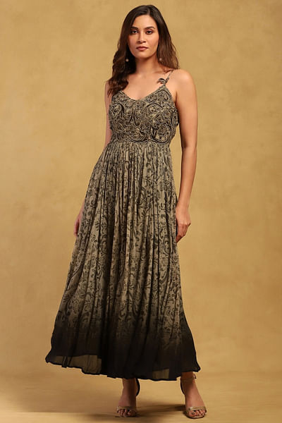 Grey floral printed dress
