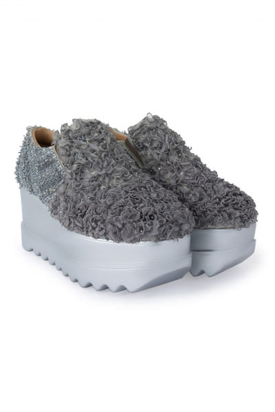 Grey frill embellished wedge sneakers