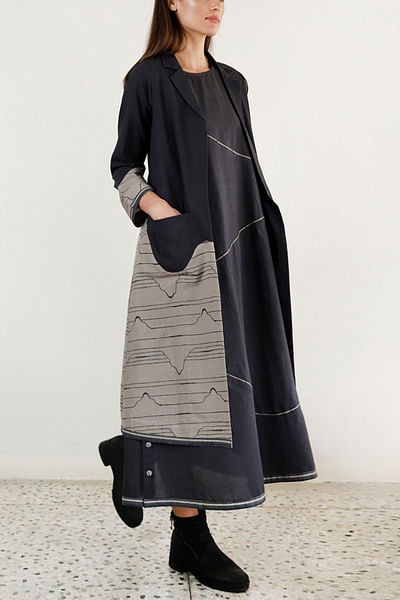 Grey line print jacket and maxi dress set