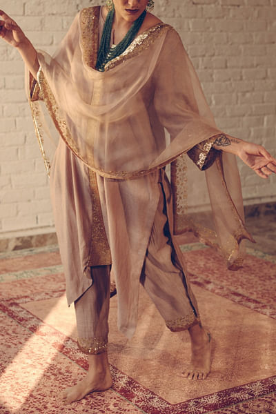 Grey organza silk dupatta
