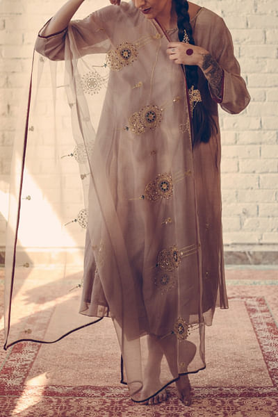 Grey organza silk dupatta