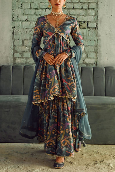 Grey printed sharara set