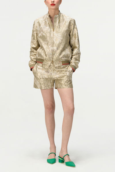 Grey rainforest print bomber jacket