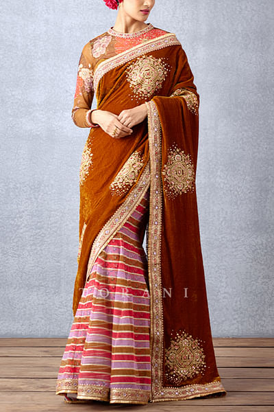 Half and half zari embroidered sari
