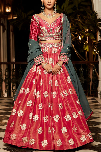 Hibiscus pink embroidered lehenga set