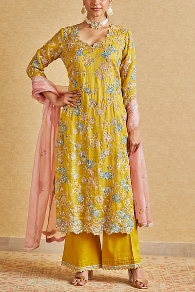 Honey gold floral embroidered kurta set