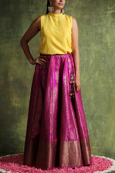 Hot pink banarasi skirt set