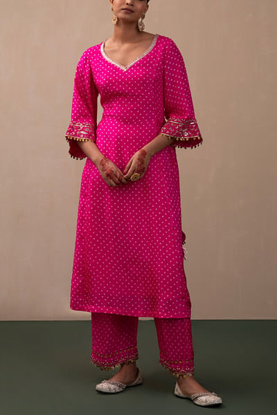 Hot pink bandhani kurta set