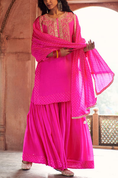 Hot pink bandhani print sharara set
