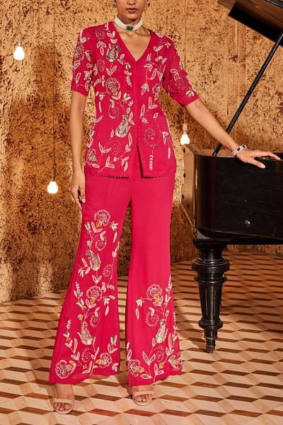 Hot pink floral embroidery co-ords