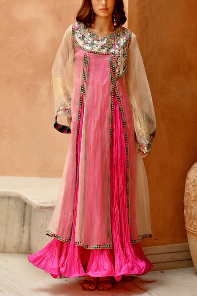Hot pink gota embroidery kurta and dress