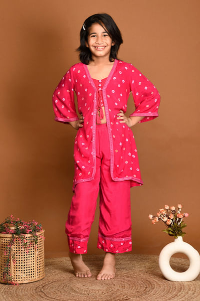 Hot pink hand-dyed bandhani jacket set
