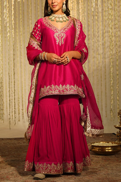 Hot pink kiran dori embroidery gharara set