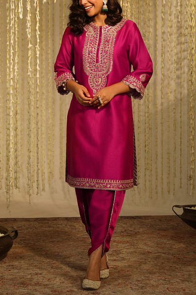 Hot pink kiran dori embroidery kurta set