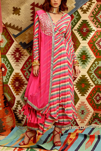Hot pink leheriya angrakha set