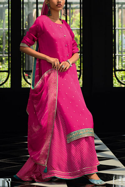 Hot pink leheriya print sharara set