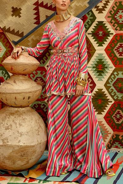 Hot pink leheriya sharara set