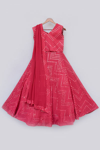 Hot pink mirror work lehenga set