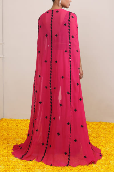 Miku Kumar Hot pink motif embellished cape set MKUJAN24D107