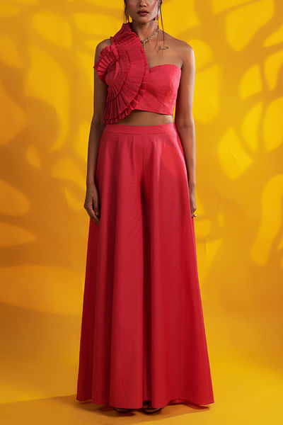 Hot pink one-shoulder pleated top