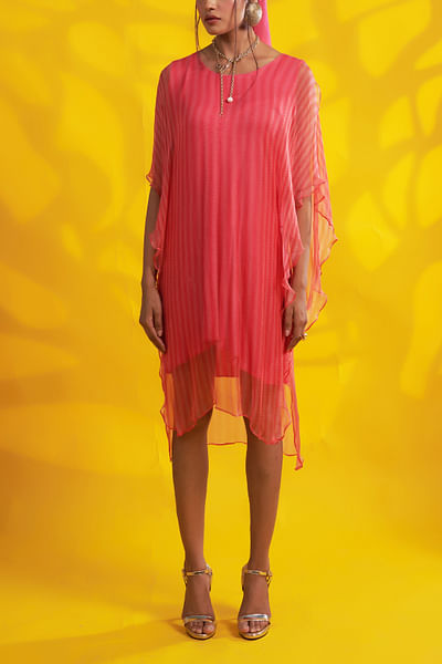 Hot pink printed asymmetric dress