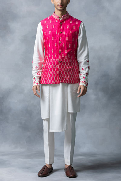 Hot pink resham embroidery bandi kurta set