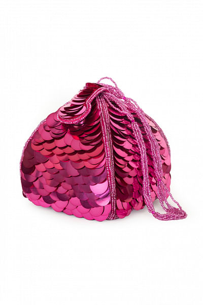 Hot pink sequin embellished potli bag