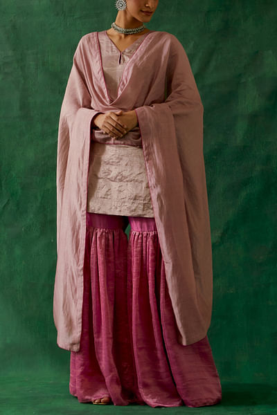 Hot pink stripe handwoven gharara set