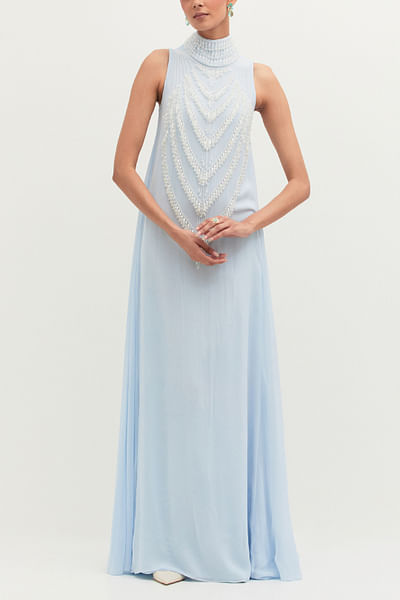 Ice blue crystal embellished gown