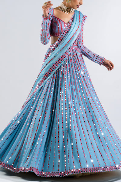 Ice blue embellished lehenga set