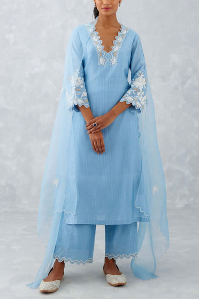 Ice blue embroidered kurta set