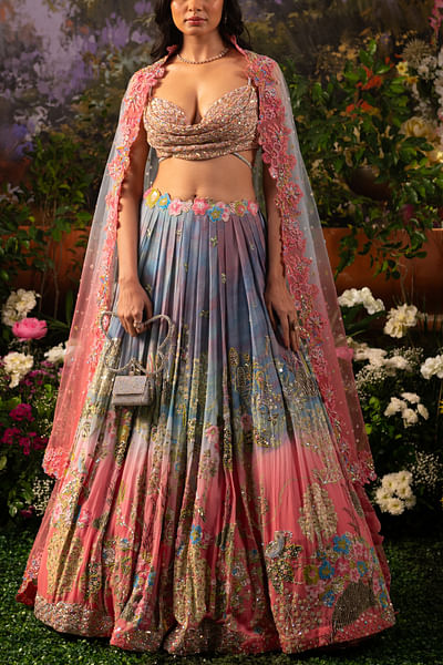 Ice blue ombre floral embroidery lehenga set