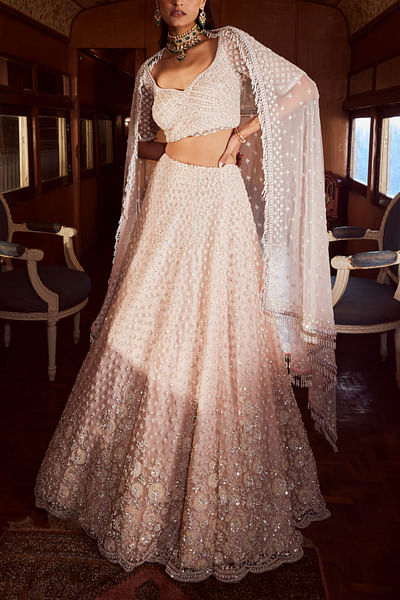 Ice pink pearl and sequin embroidery lehenga set